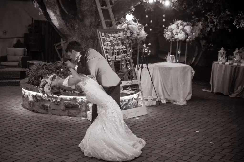 Groom holds bride during a casque